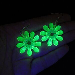Handwoven Uranium Glass drop flower Statement earrings